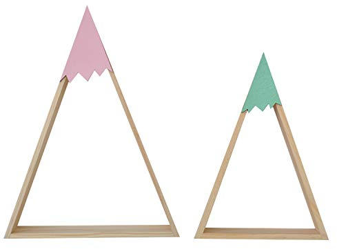 Nacnic Satz von 2 blauen und rosa Berg-Stil Wandregale. Schwebende Regale mit dreieckigem Design. Wandregal zum Aufhängen im Kinderzimmer und Babyzimmer.