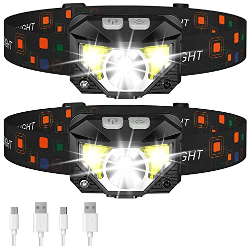 LHKNL Headlamp Flashlight, Lumen Ultra-Light Bright LED Rechargeable Headlight with White Red Light, 2-Pack Waterproof Motion Sensor Head Lamp,8 Modes for Outdoor Camping Running Hiking Fishing