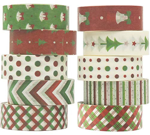 YUBBAEX Weihnachten Washi Tape Set Masking Tape dekorativ Klebeband für Kunst, DIY Handwerk, Bullet Journal liefert, Planer, Scrapbook, Geschenk Verpackung -15mm- (Retro X'Mas 10 Rollen)