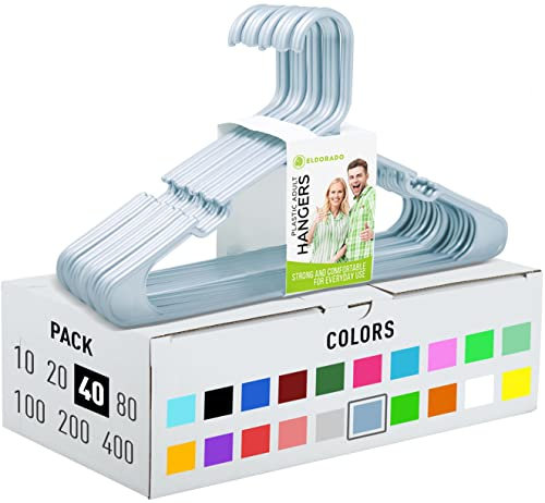 Eldorado Kleiderbügel für Kleidung in Erwachsenengröße, Kunststoff, ideal für den täglichen Standardgebrauch, Kleidung, Hemden, Blusen, T-Shirts, Kleider, Jacken, Anzüge. Farbe: Himmelgrau, Packung –