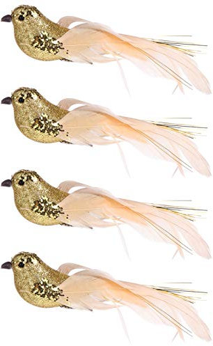 STOBOK Künstliche Vögel mit Clip Schaum Künstliche Feder Golden Vögel Glitzer 14CM Hochzeit Valentinstag Geburtstagsfeier Party Festival Garten Baum Dekoration 4 Stück