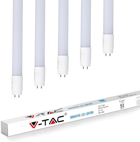VTAC LED Röhre 120cm, led leuchtstoffröhre 120cm, T8, 18W, 4000 Kelvin, Universalweiß, 180 Grad, homogenes Licht, Glas, langlebig 25.000h, 5 Jahre Garantie, 28mm Durchmesser, 5 Stück