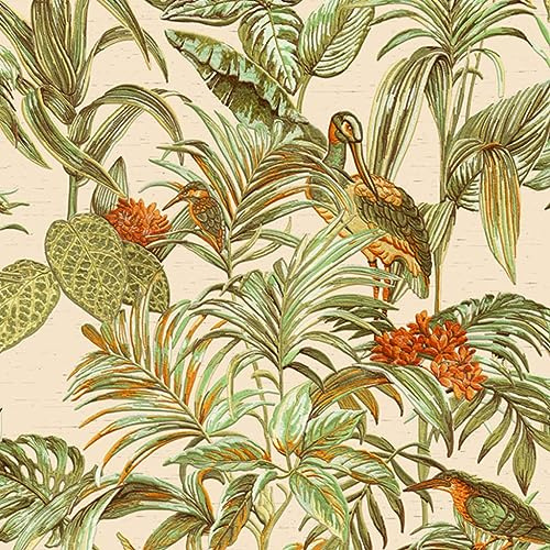 Design ID Wallpaper DE120013 Wallstitch Bird of Paradise Green Orange & Gold
