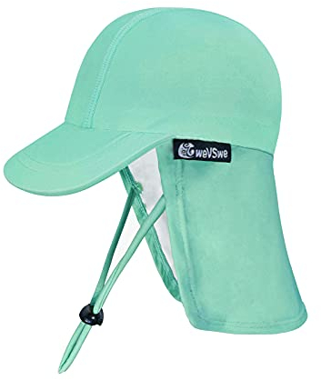 weVSwe Baby Kleinkind Sonnenhut UPF 50+ Klappe UV-Schutz Verstellbare Kinnriemen Nackenklappe Badekappe Strand Meer Grün 12-24 Monate