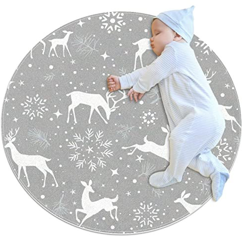Weihnachts-Elch-Hirsch-Muster Runder Teppich rutschfeste Weiche Teppiche für Schlafzimmer Wohnzimmer 100x100cm