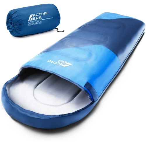 Active Era Premium Mumienschlafsack 250 GSM, Schlafsack Winter & Sommer, 0°C bis 15°C, Indoor und Outdoor Camping, Festivals, Sleeping Bag Wasserabweisend, Ultraleicht, Kleines Packmaß - Blau