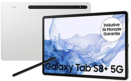 Samsung Galaxy Tab S8+, 12,4 Zoll, 256 GB interner Speicher, 8 GB RAM, 5G, Android Tablet inklusive S Pen, Silver, inkl. 36 Monate Herstellergarantie