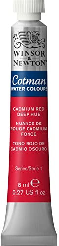 Winsor & Newton Cotman 8840084 - Pintura de acuarela de estudio, colores vivos con muy buenas propiedades de procesamiento, tubo de 8 ml, color rojo cadmio oscuro