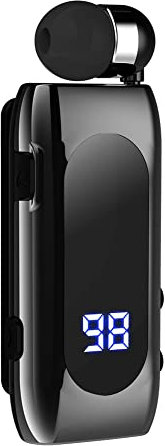 MoreChioce Cuffie Bluetooth 5.2, Auricolari Wireless In-Ear Retrattili Con Clip, Display Batteria Digitale, Vivavoce per Attività Sportive, Nero