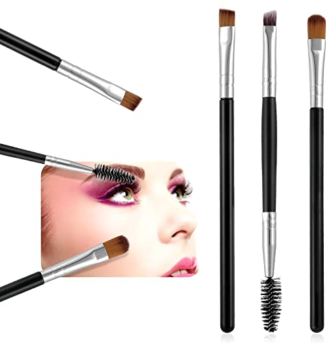 Sibba 3 Stück Augenbrauen Pinsel Set Doppelendige Schwarze Spulen Wimpern Brow Lidschatten Kamm Mini Augenwimpern Lockenwickler Separator Makeup Mascara Abgewinkelter Eyeliner Applikator für Frauen
