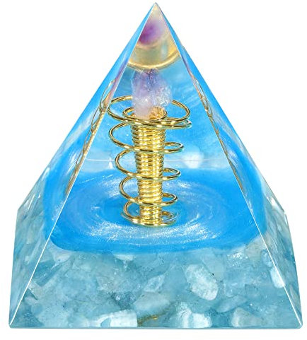 Nupuyai Spirale Energie Aquamarin Kristall Pyramide Ornament, Amethyst Chakra Heilung Chip Stein Quarz Punkt Pyramide Home Decor