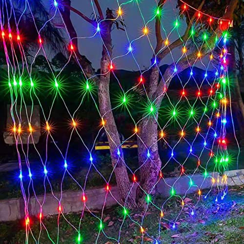 Jopassy LED Lichternetz 2x2m 204LEDs Lichterkette Lichterkettennetz 8Modi Lichtervorhang mit Stecker für Weihnachtsbeleuchtung Außen, Bunt