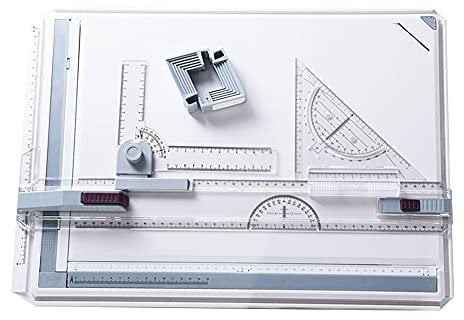 VALINK Zeichenbrett-Set, A3 Multifunktions-Zeichentisch, verstellbares Messsystem, Winkel, Parallelbewegung, Zeichenbrett, mit Winkelmesser, Papier-Lineal, Schiebelineal