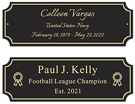 3W x 1H, Custom Elegant Engraved Plate, Personalized Metal Memorial Name Plate for Trophy, Frames, Urn, Black Engraved Plaque with Adhesive Backing or Screws-Gold Letters