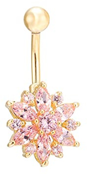Homxi Piercing 15mm Nombril Piercing Acier Chirurgical Nombril,Fleur de Zircone Blanc/Verte Piercing Nombril Orange Pourpre Pendant