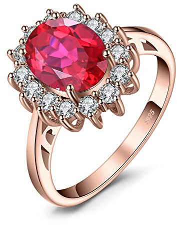 JewelryPalace Prinzessin Diana Kate Middleton 3.2ct Erstellt Rubin Rosegold, Verlobungsring Eheringe Promise Verlobung Ring Silber 925 Damen, Silberringe Antragsring Ringe, Edelstein Damen Schmuck 60