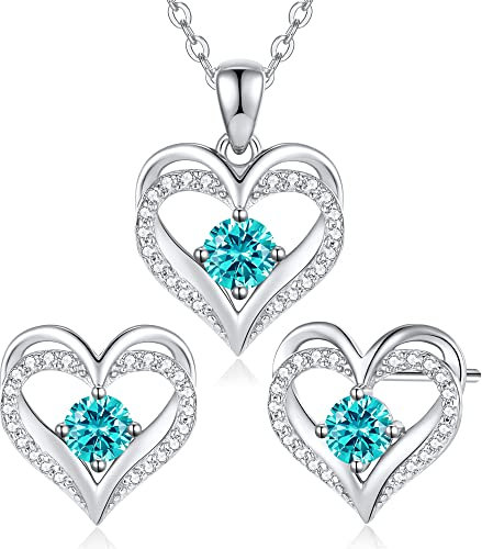 CDE Schmuckset Damen Muttertagsgeschenk 925 Sterling Silber Forever Love Herz Rosegold Geburtsstein Halskette und Ohrringe Set für Frauen Schmuck Geschenk Geburtstag Valentinstag Weihnachten