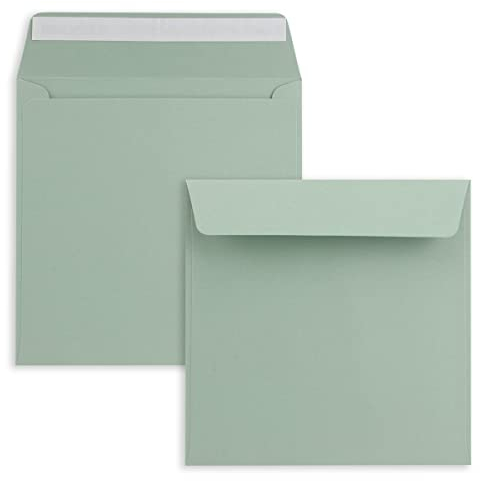 50 x Kuverts in Eukalyptus (Grün) - quadratische Brief-Umschläge - 15,5 x 15,5 cm - Haftklebung - matte Oberfläche - formstabile Post-Umschläge