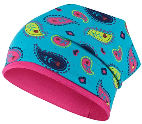 Mütze Beanie Mädchen Übergangsmütze Herzen Punkte Kreise, Größe: 54/56, Farbe: türkis-pink