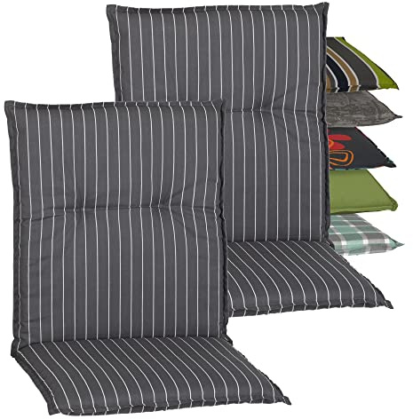 Beo Niedriglehner Auflagen 2er Set Barcelona | Made in EU nach Öko-Tex Standard | Waschbare Stuhlauflage Niedriglehner mit Halteband | Atmungsaktive Auflagen Niedriglehner mit Nadel-Streifen