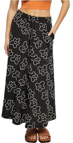 Urban Classics Damen Rock Ladies Viscose Midi Skirt blackflower 4XL