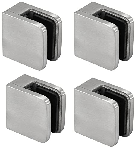 PRIOstahl Set di 4 supporti per vetro, 30 x 30 x 18 mm, in acciaio inox V2A, morsetti per vetro da 4 mm, per ringhiere, ringhiere, balconi, in vetro antiruggine