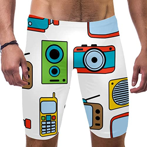 VBFOFBV Men's Square Leg Swimming Jammer Shorts, Men Swimsuit Swim Jammers, Cartoon Camera Tv Camera Pattern
