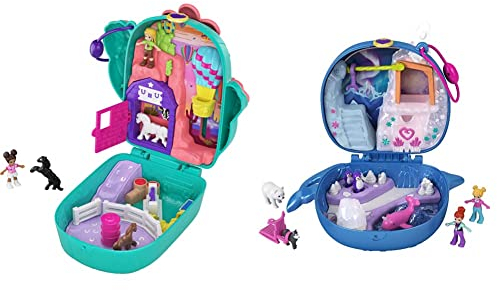 Polly Pocket GKJ52 - Narwal-Eisspaß Schatulle mit lustigen Überraschungen & GKJ46, Kaktus Reiterhof Schatulle mit lustigen Überraschungen