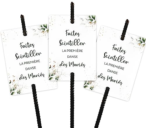 50PCS Étiquettes Cierges Magique pour Mariage Décoration Mariage Party Cadeau Mariés Ouverture du bal Étiquettes Francaise avec Lettres Faites Scintiller la Première Danse des Mariés (Fleur verte)