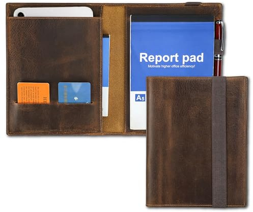 CataPurus Padfolio aus genarbtem Leder, 21,1 cm (8,3 Zoll), handgefertigtes Vintage-Design, multifunktionaler Business-Portfolio-Organizer, kompatibel mit Karten/iPad Mini/Stift/A5-Dokumenten,