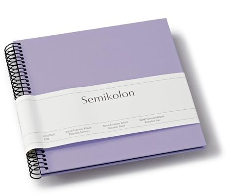 Semikolon 370005 Spiral Album Piccolino - 17 x 17 cm - Fotoalbum, 20 Seiten schwarz, Fotobuch, lilac silk lila