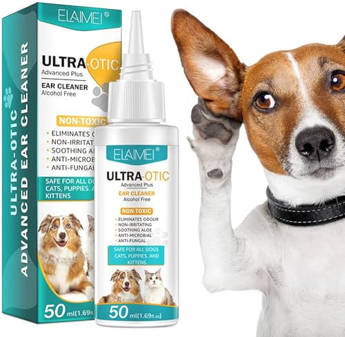 Dog Ear Care, Ear Cleaner for Dog Yeast Infection, Dog Ear Cleaner Solution for Itching, Odours, Wax Remover, Antiseptic Ear Drops for Dogs Cats, Dog Ear Cleaner Antibacterial, 50ml