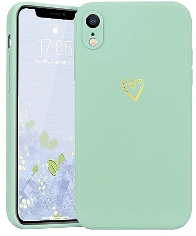 Lafunda Handyhülle Kompatibel mit iPhone Xr Mädchen hülle Ultra Dünn Silikonhülle süß Liebesherz Schutzhülle stoßfest Case Bumper Back Cover mit Fallschutz für iPhone Xr Hellgrün
