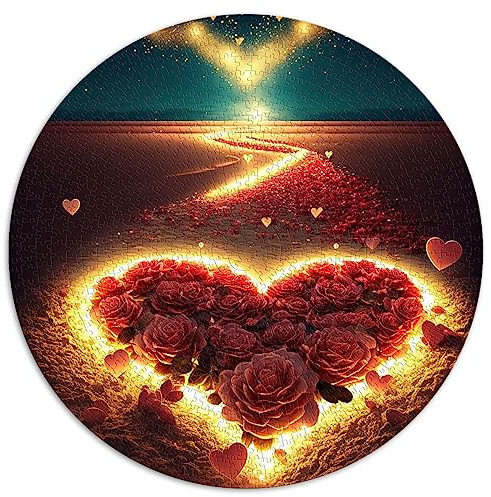 Puzzle mit Herz am Strand für Erwachsene, 1000 Teile, rundes Puzzle zum Stressabbau (67,5 x 67,5), 1000 Teile