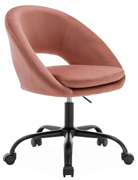 Alice's Home - Chaise de Bureau Ronde à roulettes en Velours Vieux Rose. Pam. L 59 x P 60 x H 79 / 89cm.