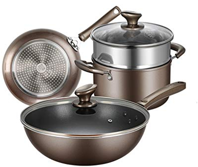 3Pcs Cookware Set Non-stick Cookware Frying Pan Cooking Pot & Pan Saucepan with Glass Lid vision
