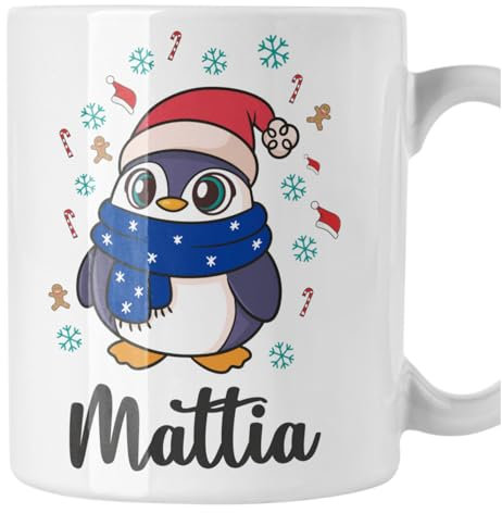 Tazza Natale divertente PERSONALIZZABILE con nome Pinguino Sciarpa Mug 11 oz Idea regalo