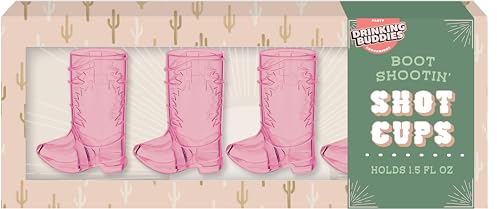 NPW Pink Cowboy Boot Shot Glass Cup, Set of 4 1.5 FL Oz Ea, Acrylic Cowboy Boot Bachelorette Shot Glasses, 21st Birthday Accessories, Bachelorette Party
