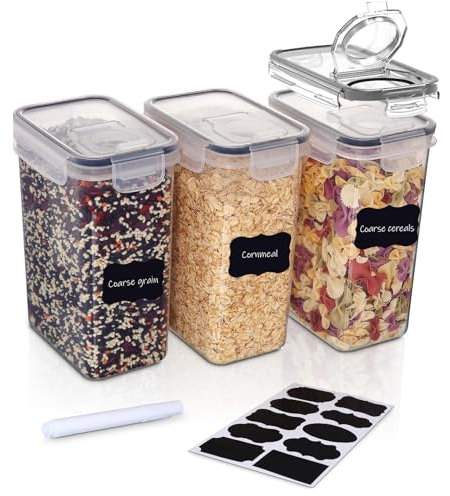 Hibisaws Set di 3 contenitori con coperchio ermetico, contenitore da cucina, in plastica senza BPA, con coperchio, contenitore, 3 contenitori per alimenti