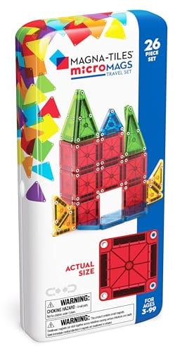 Magna-Tiles microMAGS 26-Piece Travel Magnetic Construction Set Age 3+ – Bold Colors, The Original Magnetic Building Brand
