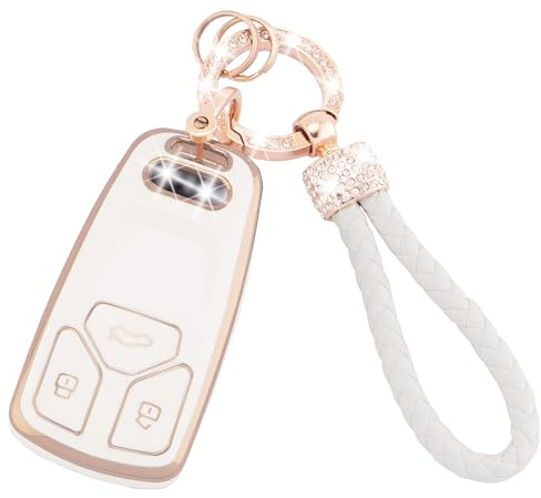Koaudb Autoschlüssel Hülle passend für Audi A4 A5 S4 RS4 RS5 Q5 Q7 TT TTS TT-RS mit Schlüsselband, 3 Tasten Soft TPU Schlüssel Schutzhülle (Ad-2+1)
