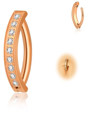 Candyfancy 14G Clicker Bauchnabelpiercing Titan Antiallergie Bauchnabelpiercing Rosegold 12mm Zirkonia Nabelpiercing Belly Piercing Bauchnabel Körperschmuck für Damen Herren