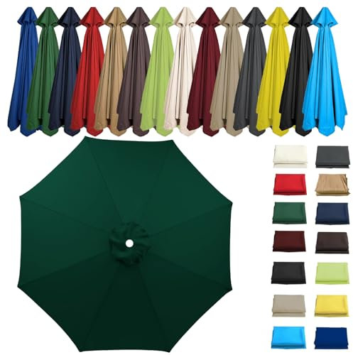 HonunGron 2M 2.7M 3M Umbrella Replacement Parasol Canopy, UV50+, Waterproof, 6/8 Ribs Sun Umbrella Replacement Cloth for Garden Cantilever Parasol Outdoor Table Market (8 ribs-3m(9.8ft),Dark Green)