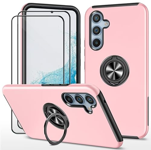 Dechyi cover per Samsung Galaxy A55 5G (6.6) e 2 Pellicola Vetro Temperato Custodia con anello Robusto Durevole custodia protettiva- Rosa
