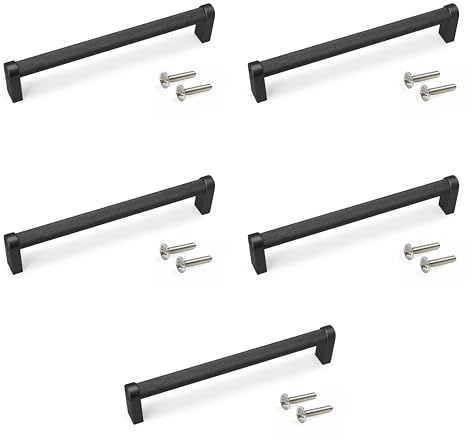 Emuca - Lot von 5 Möbelgriffe, L173mm, 160mm Achsenabstand, Aluminium, Schwarz lackiert
