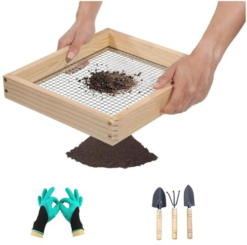 Zeetan Setaccio del Suolo con Attrezzi da Giardino, Setaccio per Compost in Legno Setaccio Multifunzionale per Setacciare Il Terreno di Muschio di Torba di Roccia Sporco