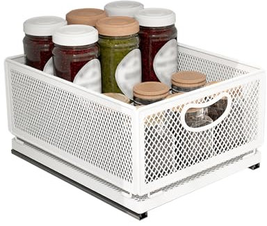 ULIKEUS Sliding Cabinet Storage Basket Organiser Drawer Self Adhesive Slide out Pantry Shelves Heavy Duty Carbon Steel Pull Out Cabinet Organiser with Handle for Bathroom Kitchen Home