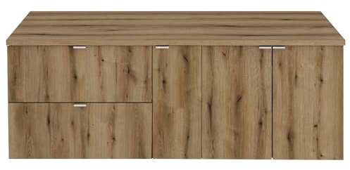 Lomadox Badezimmer Doppelwaschtisch 140cm, Eiche, geringe Tiefe (40cm)