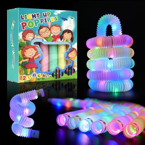 DWOOKE 12 Stück leuchtende Pop-Tubes, LED-Knicklichter, Partygeschenke für Kinder im Alter von 3–8–12 Jahren,Zappel- und Stressabbau-Spielzeug, Klassenzimmer-Preise und Belohnungen,Partyzubehör