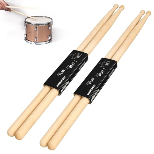 Mdvora 2 pares de baquetas, baquetas 7A, baquetas ovaladas con punta de madera para tambor, baqueta antideslizante para batería de jazz, batería electrónica, instrumentos musicales, percusión (7A, 2